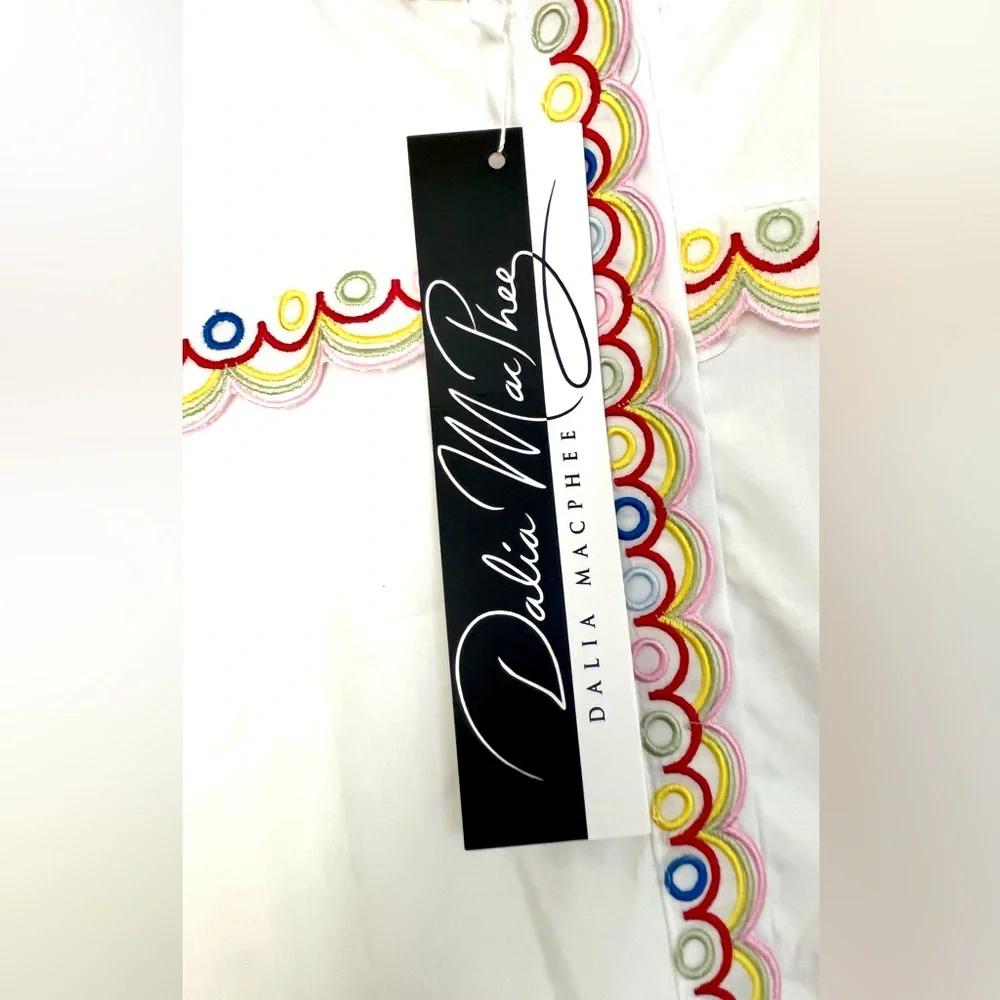DALIA MACPHEE BNWT Scalloped Embroidered Shirt Dress Tie Waist Size M Lined - Picture 9 of 16